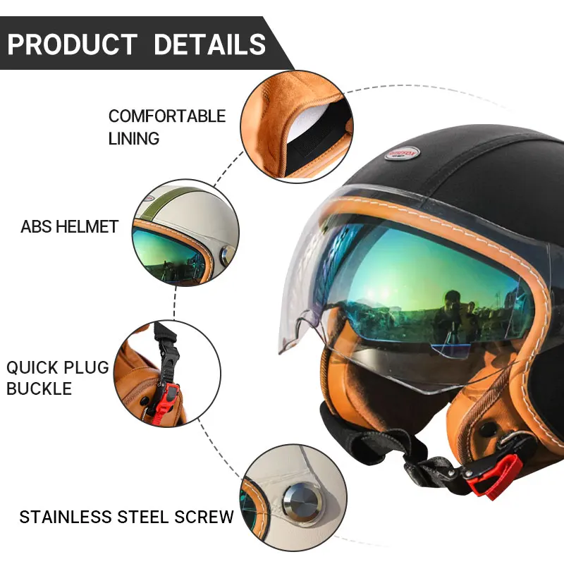 Retro Jet 3/4 Helmet – Open Face Dual Visor DOT/ECE Approved | meowbutter — photo 5