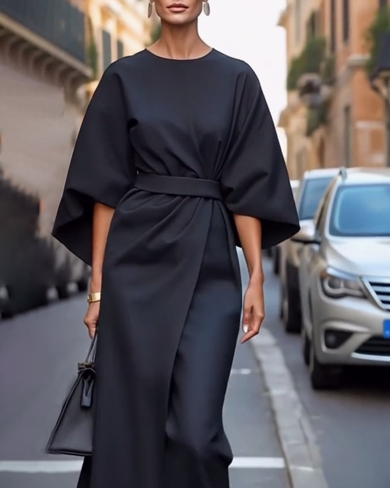 Elegant Belted Dress with Lantern Sleeves for Women — photo 6