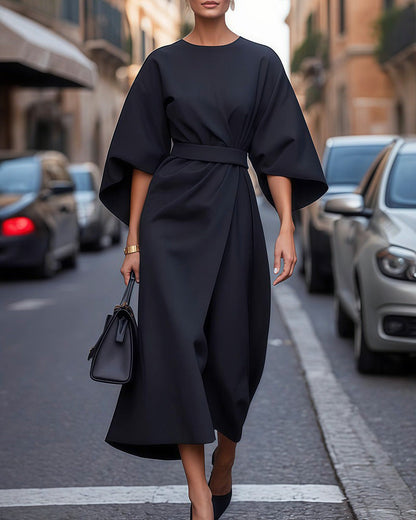 Elegant Belted Dress with Lantern Sleeves for Women — photo 1