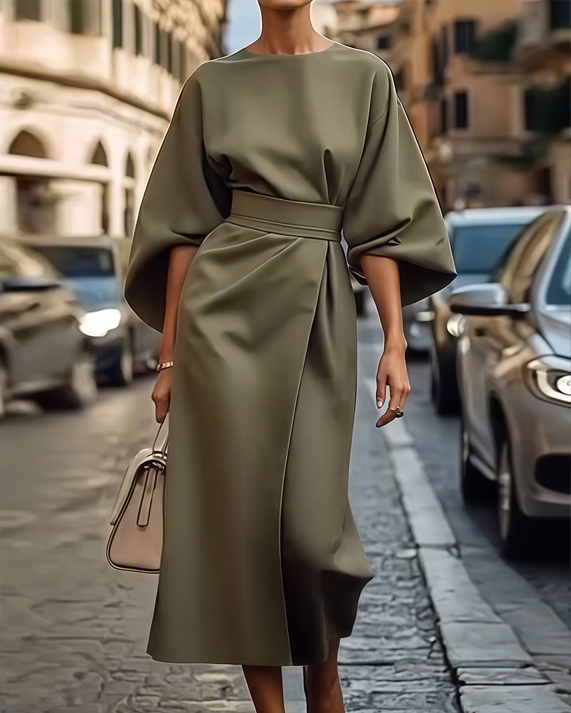 Elegant Belted Dress with Lantern Sleeves for Women — photo 2