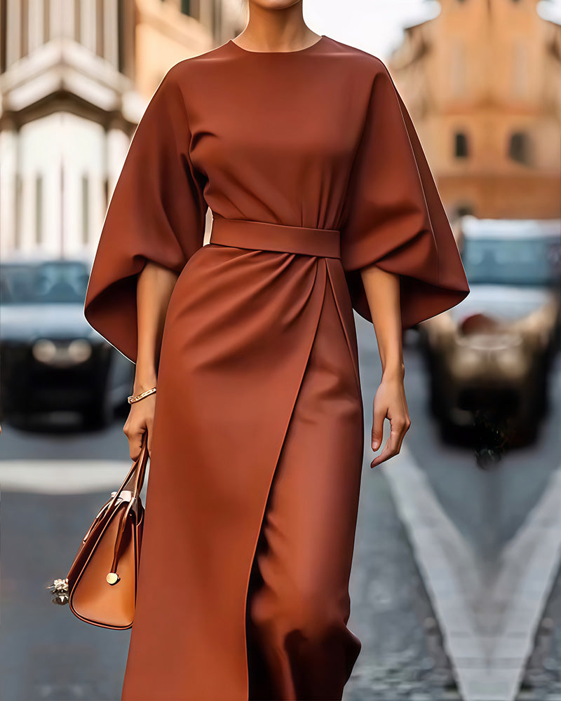 Elegant Belted Dress with Lantern Sleeves for Women — photo 3