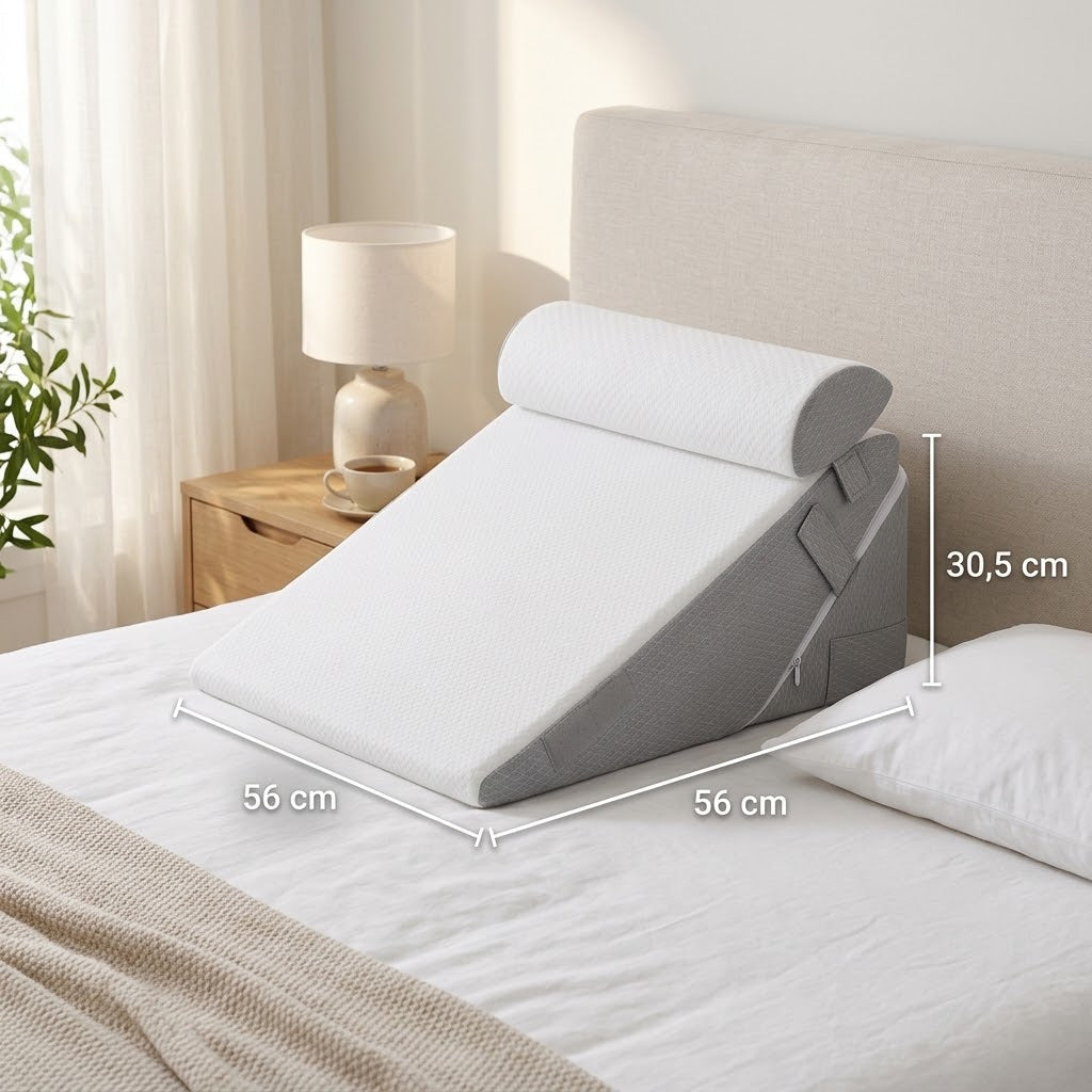 Adjustable Wedge Pillow with Neck Roll and Memory Foam, 56 × 56 cm — photo 10