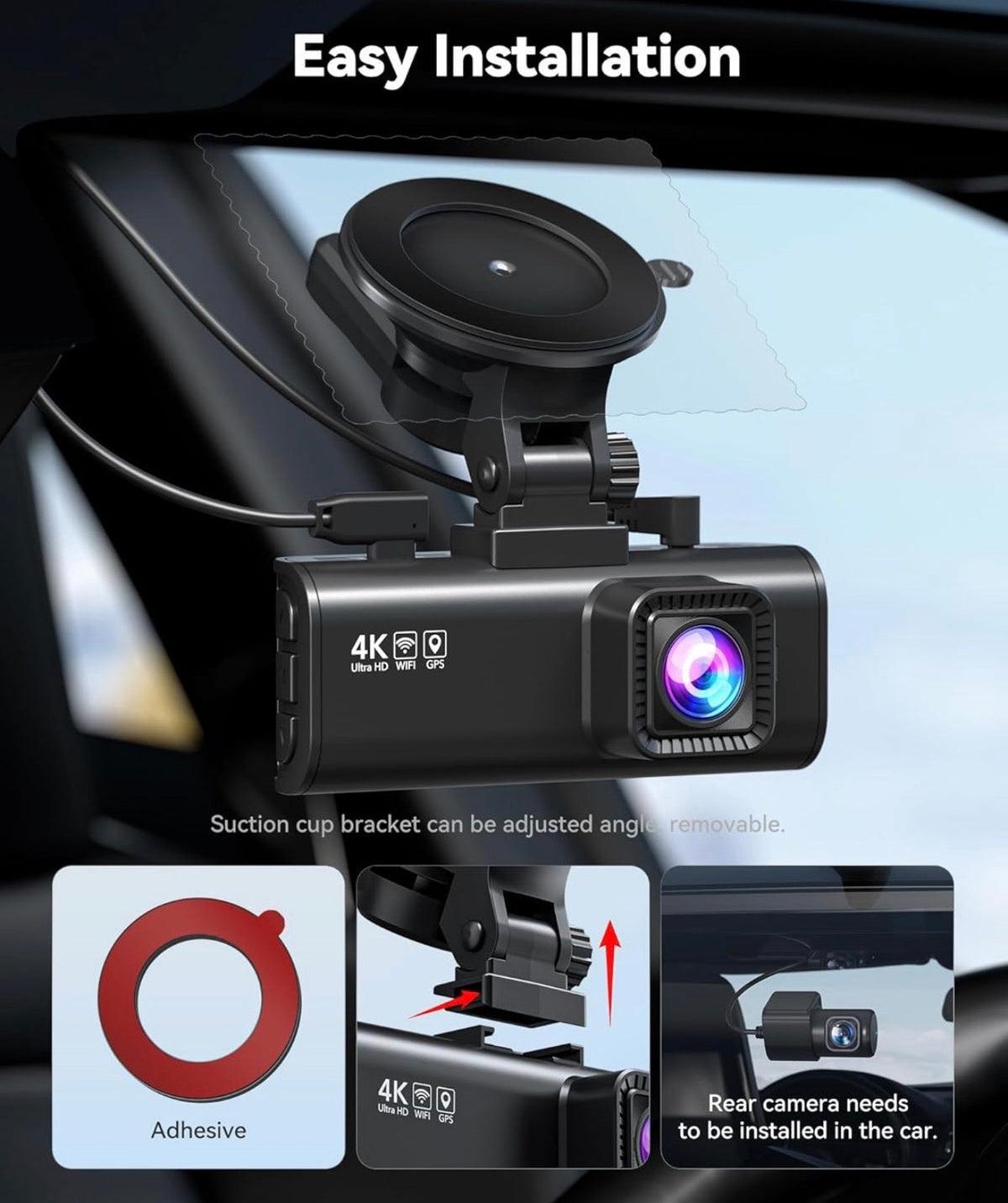 4K Dash Cam Front & Rear — Night Vision, 5.8GHz Wi-Fi, GPS, 128GB Included — photo 5