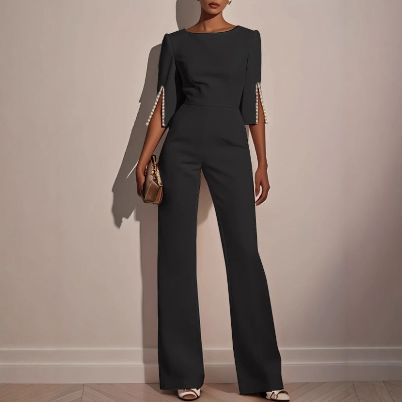 Womens Wide Leg Jumpsuit with Pearl Detail and Split Sleeves — photo 3