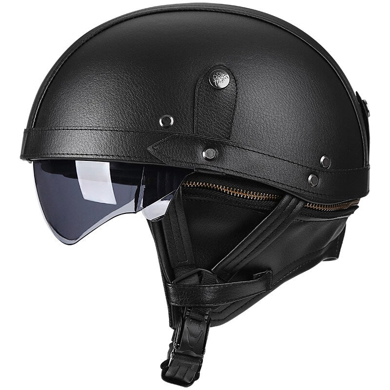 Vintage Style Motorcycle Helmet with Retractable Brown Visor, ABS Shell, EPS Padding and DOT Rating — photo 2