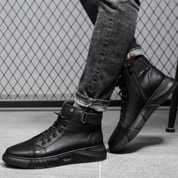 Black Casual Versatile Men's Leather Ankle Boots — photo 8