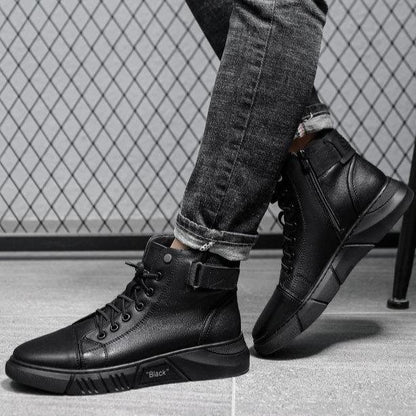 Black Casual Versatile Men's Leather Ankle Boots — photo 8