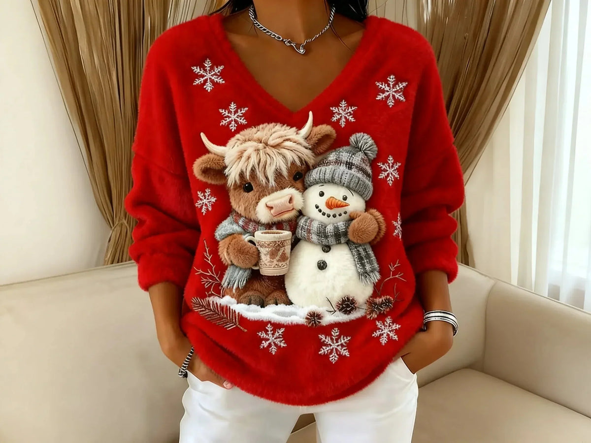 Women's Festive Christmas Sweater with Reindeer and Snowman Motif | Warm Holiday Knit Jumper for Winter Festive Celebrations — photo 3