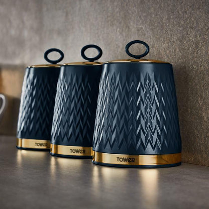 TOWER Empire Blue Jug Kettle, 4 Slice Toaster, Bread Bin & Canisters Matching Set in Midnight Blue with Brass Accents — photo 4