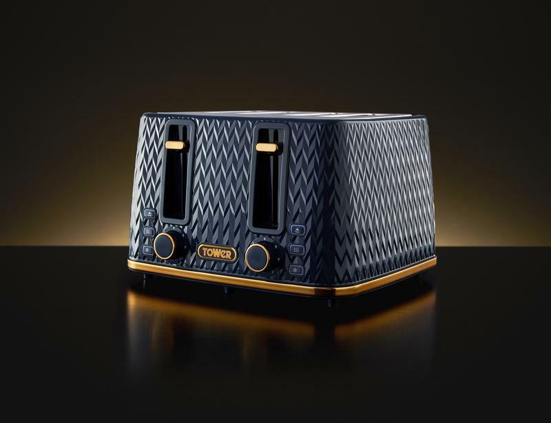 TOWER Empire Blue Jug Kettle, 4 Slice Toaster, Bread Bin & Canisters Matching Set in Midnight Blue with Brass Accents — photo 6