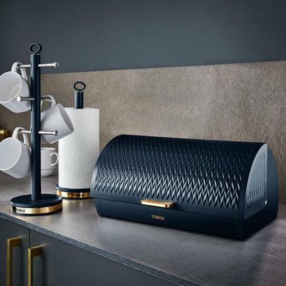 TOWER Empire Blue Jug Kettle, 4 Slice Toaster, Bread Bin & Canisters Matching Set in Midnight Blue with Brass Accents — photo 3