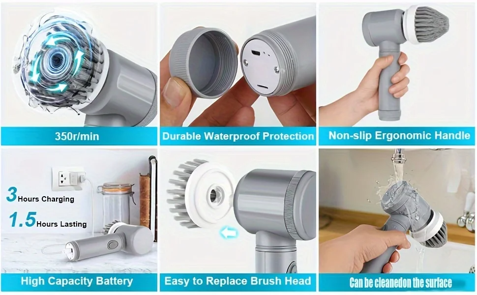 9 In 1 Handheld Kitchen Cleaning Cordless Rotary Scrubber — photo 12
