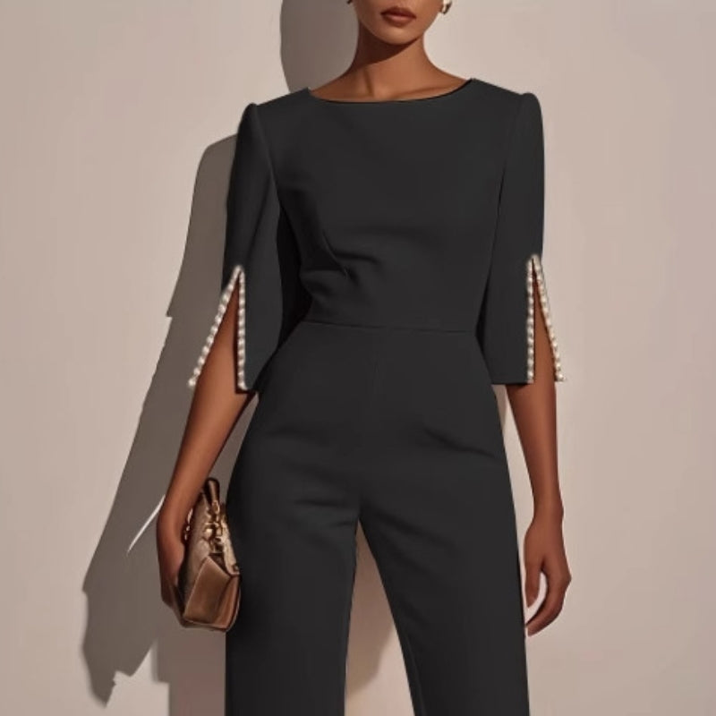 Womens Wide Leg Jumpsuit with Pearl Detail and Split Sleeves — photo 4