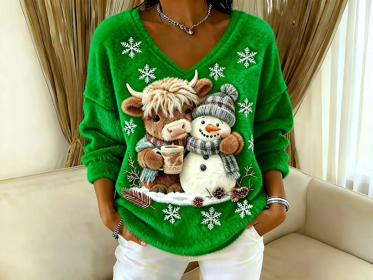 Women's Festive Christmas Sweater with Reindeer and Snowman Motif | Warm Holiday Knit Jumper for Winter Festive Celebrations — photo 2