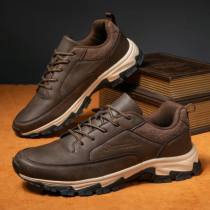 Men's Comfortable Genuine Leather Sneakers with Arch Support and Shock Absorption