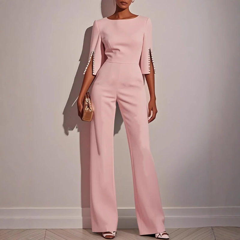 Womens Wide Leg Jumpsuit with Pearl Detail and Split Sleeves — photo 5