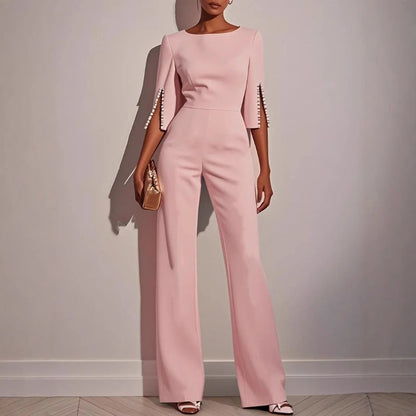 Womens Wide Leg Jumpsuit with Pearl Detail and Split Sleeves — photo 5