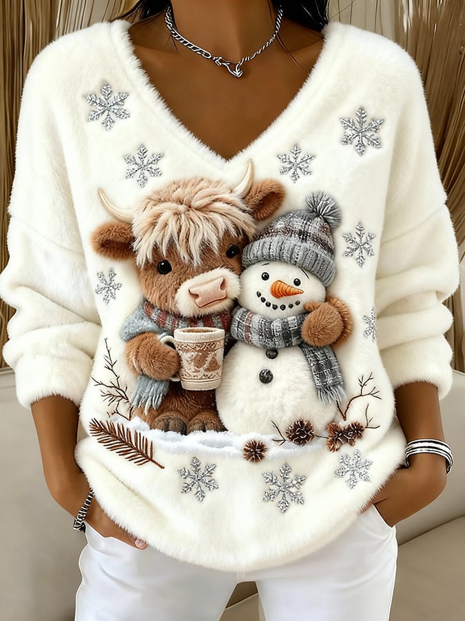 Women's Festive Christmas Sweater with Reindeer and Snowman Motif | Warm Holiday Knit Jumper for Winter Festive Celebrations — photo 1