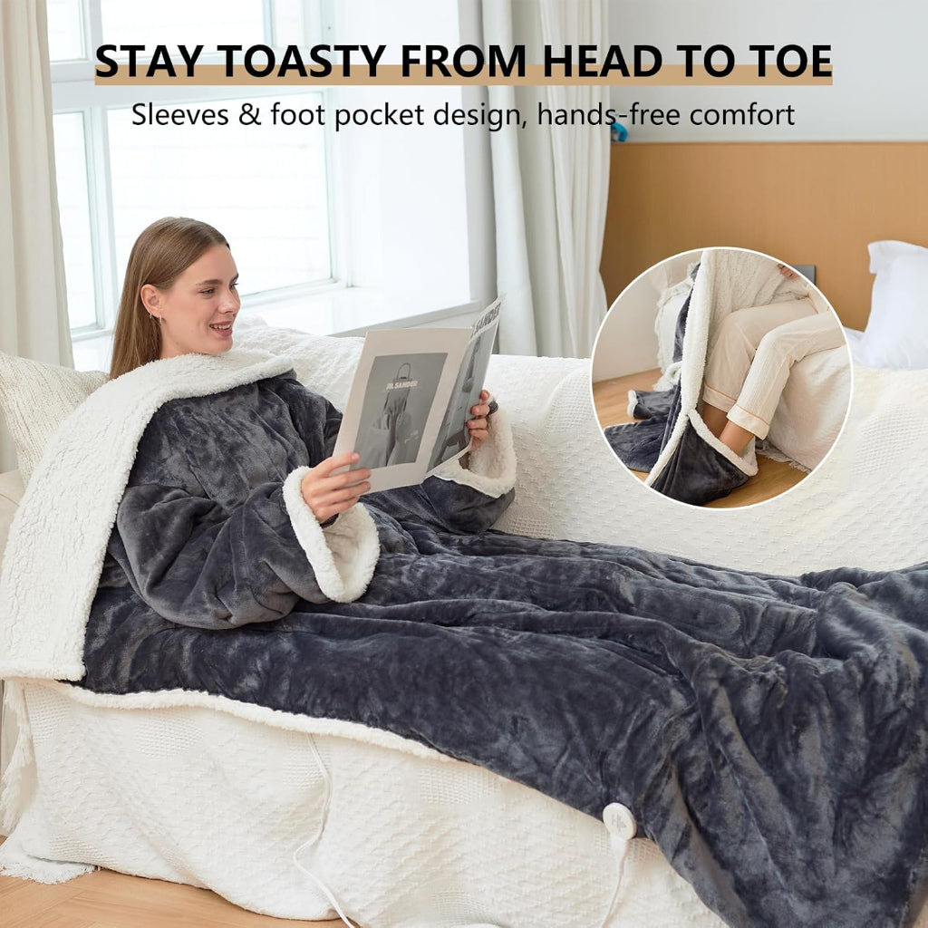 Wearable Electric Heated Blanket with Sherpa Fleece Lining, Sleeves & 6 Heat Settings — photo 11