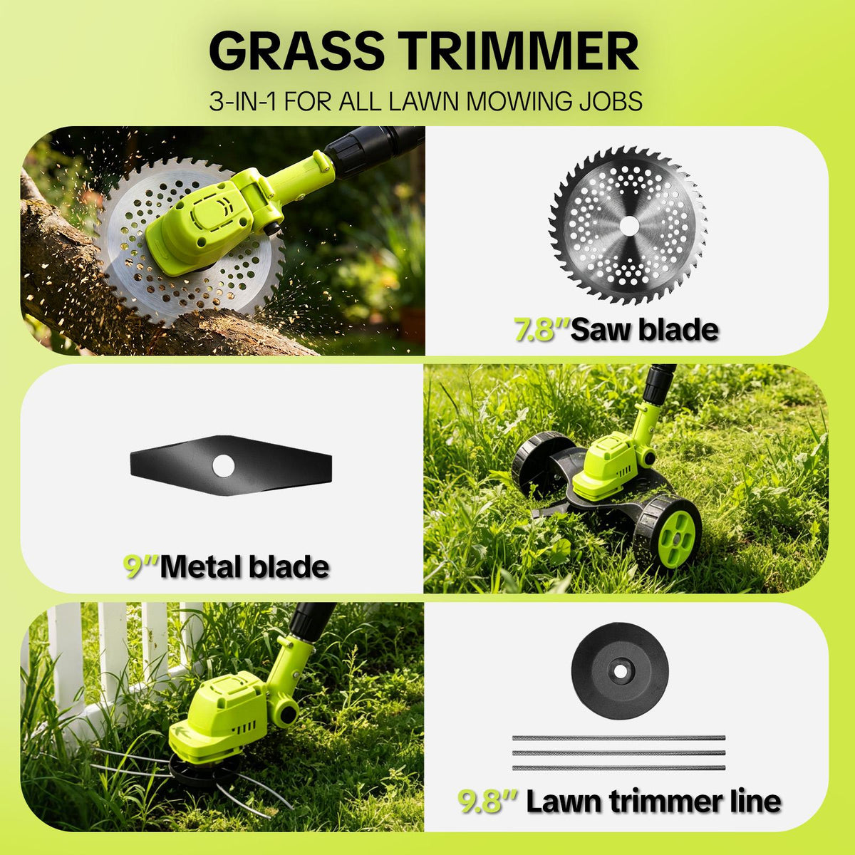 3-in-1 Cordless Lawn Mower & Edger with 2 Batteries — photo 14