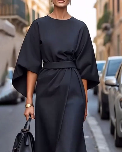 Elegant Belted Dress with Lantern Sleeves for Women — photo 5