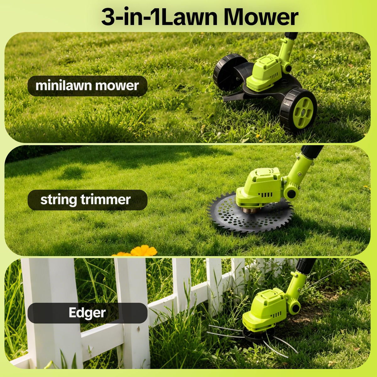3-in-1 Cordless Lawn Mower & Edger with 2 Batteries — photo 15