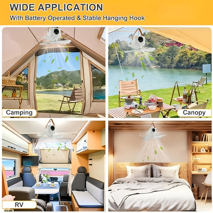 Rechargeable Camping Fan with LED Lantern, Remote Control, 3 Speeds and Timer, Hanging Tent Fan — photo 11