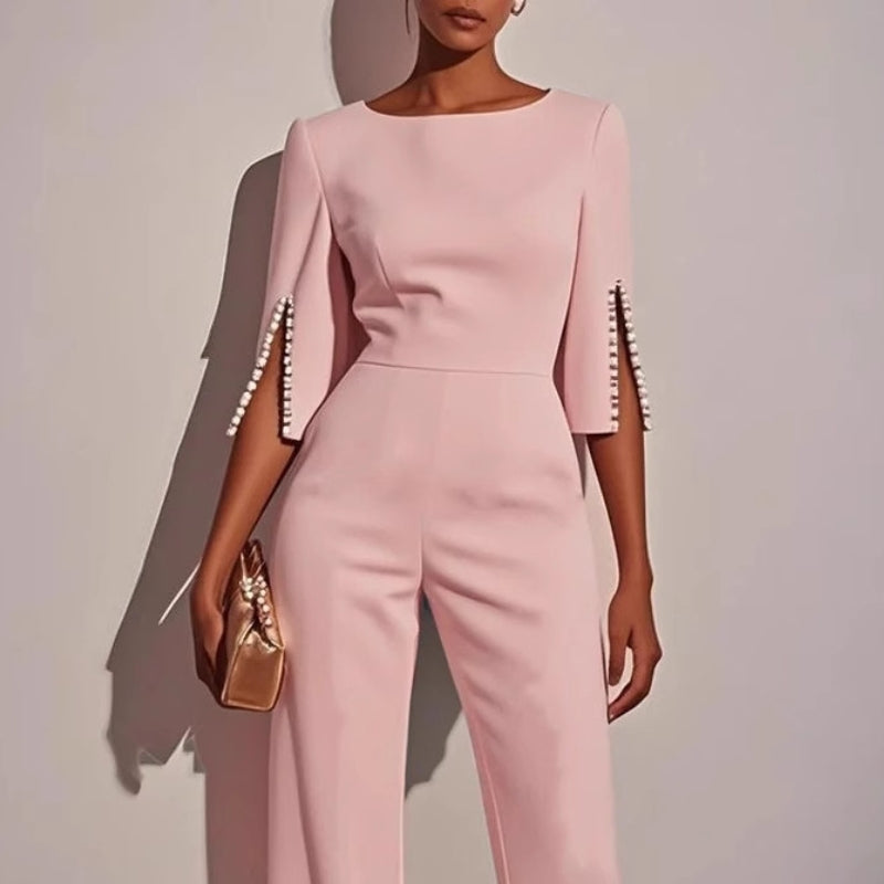 Womens Wide Leg Jumpsuit with Pearl Detail and Split Sleeves — photo 6