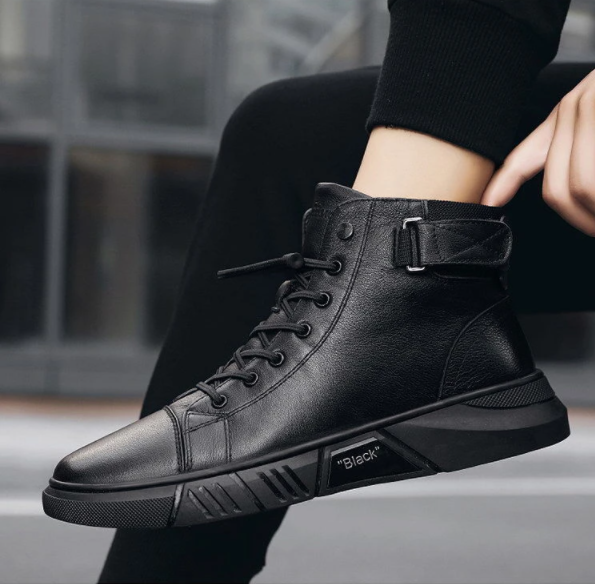 Black Casual Versatile Men's Leather Ankle Boots — photo 17