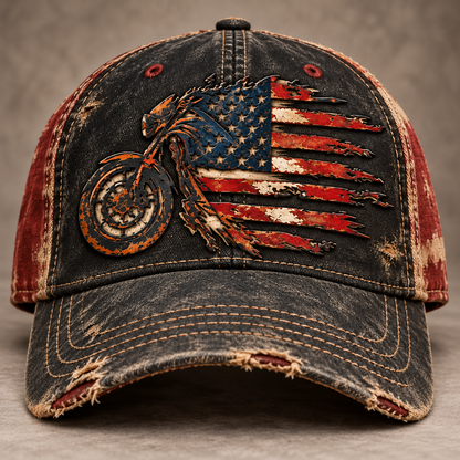 Nordspur | Vintage American Flag Motorcycle Baseball Cap – Distressed Retro Biker Hat — photo 1