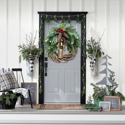 Farmhouse Christmas Wreath Boho Rustic Vine Wreath with Pinecones Berries and Golden Bells 17 Inch — photo 4