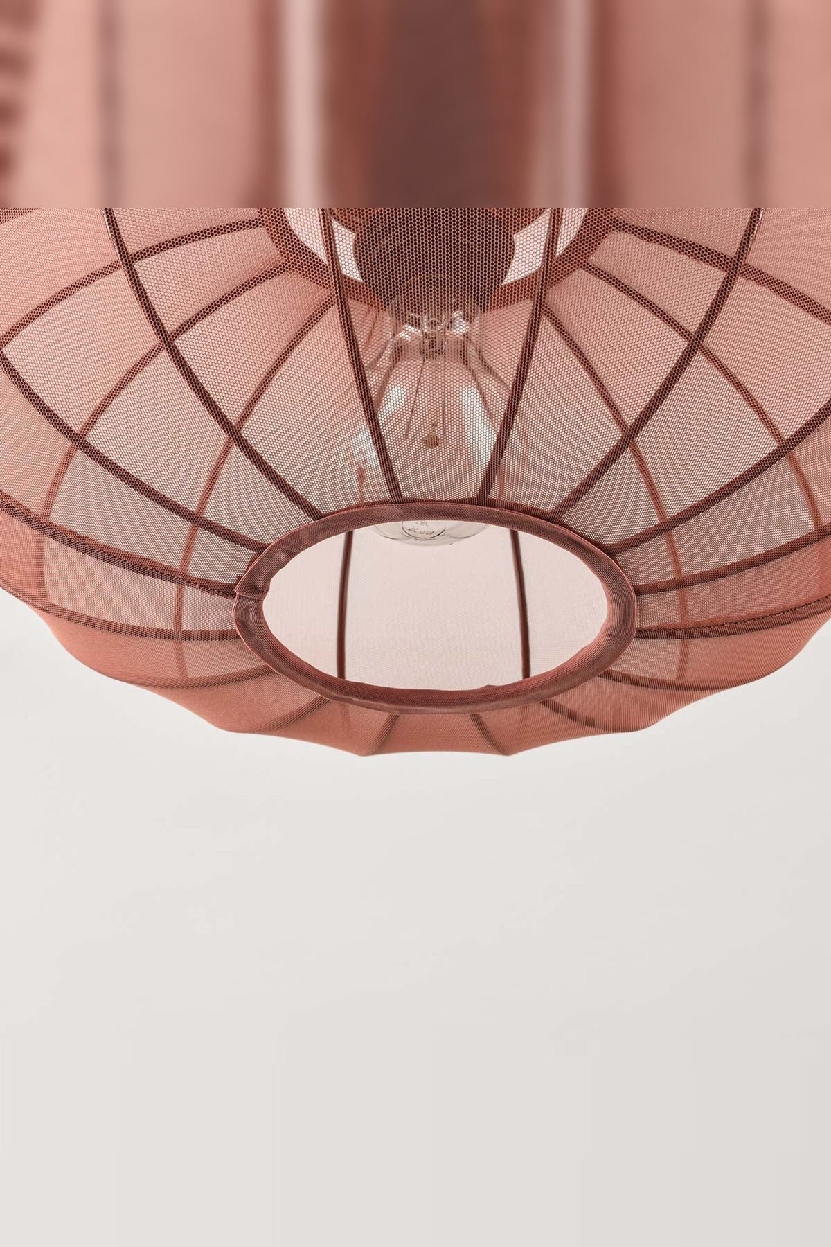 Round Mesh Ceiling Light – Terracotta Pink, Sheer Fabric Panels, Open Base — photo 7