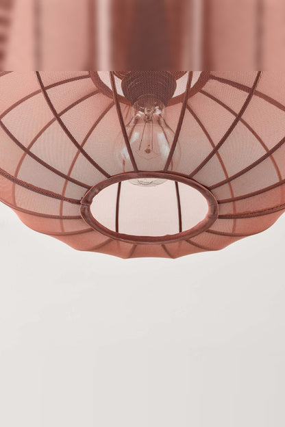 Round Mesh Ceiling Light – Terracotta Pink, Sheer Fabric Panels, Open Base — photo 7
