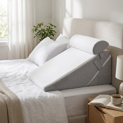 Adjustable Wedge Pillow with Neck Roll and Memory Foam, 56 × 56 cm — photo 1