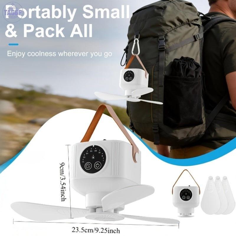 Rechargeable Camping Fan with LED Lantern, Remote Control, 3 Speeds and Timer, Hanging Tent Fan — photo 9