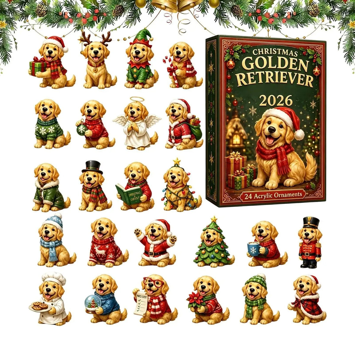 2026 Christmas Advent Calendar Cute American Golden Retriever Pendant 24-Day Countdown Calendar — photo 3