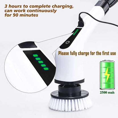 Electric Spin Scrubber with Long Handle | Cordless Rechargeable Power Cleaning Brush with 9 Replaceable Heads | Telescopic Bathroom, Tile, Shower, Bath & Kitchen Scrubber | USB-C — photo 5