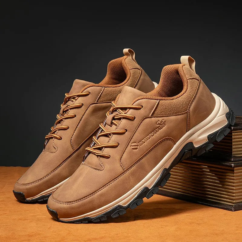 Men's Comfortable Genuine Leather Sneakers with Arch Support and Shock Absorption