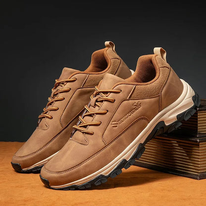 Men's Comfortable Genuine Leather Sneakers with Arch Support and Shock Absorption