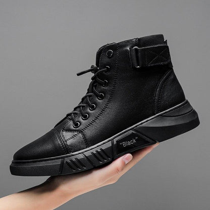 Black Casual Versatile Men's Leather Ankle Boots — photo 9