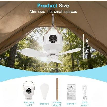 Rechargeable Camping Fan with LED Lantern, Remote Control, 3 Speeds and Timer, Hanging Tent Fan — photo 6