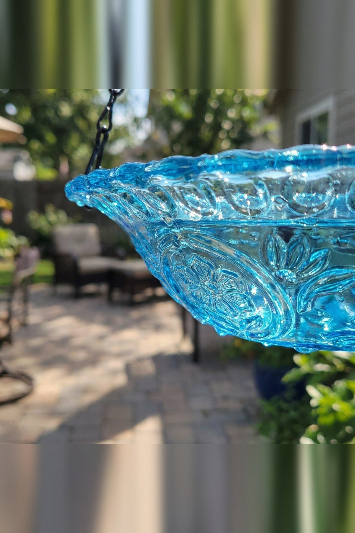 Hanging Bird Bath with Solar Fountain – Glass Bowl on a Chain — photo 4