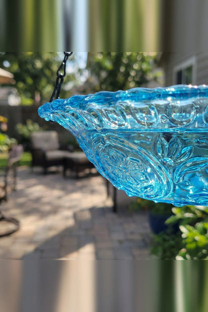 Hanging Bird Bath with Solar Fountain – Glass Bowl on a Chain — photo 4