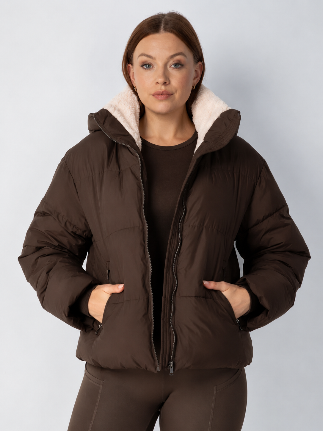 Women's Cropped Padded Puffer Jacket with Detachable Hood and Fleece Lining — photo 14