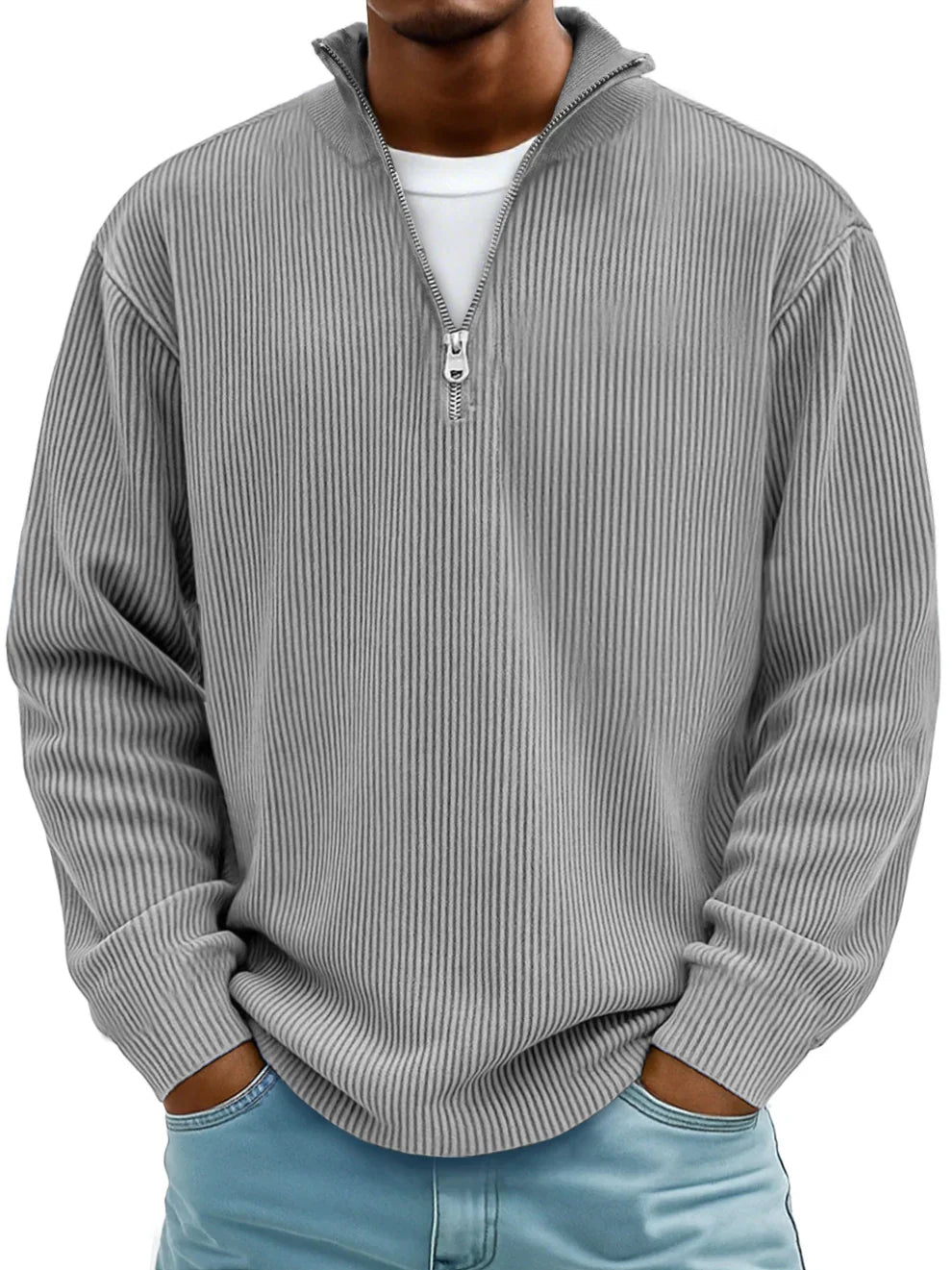Nordspur | Marc Ribbed Knit Sweater with Zip Collar — photo 2