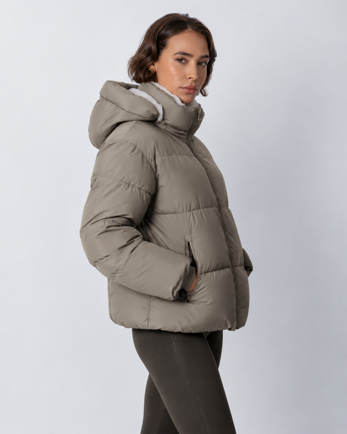 Women's Cropped Padded Puffer Jacket with Detachable Hood and Fleece Lining — photo 19