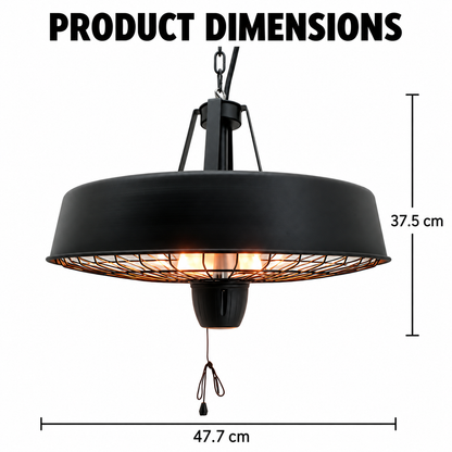 2500W Hanging Infrared Halogen Patio Heater with Light – Black — photo 2