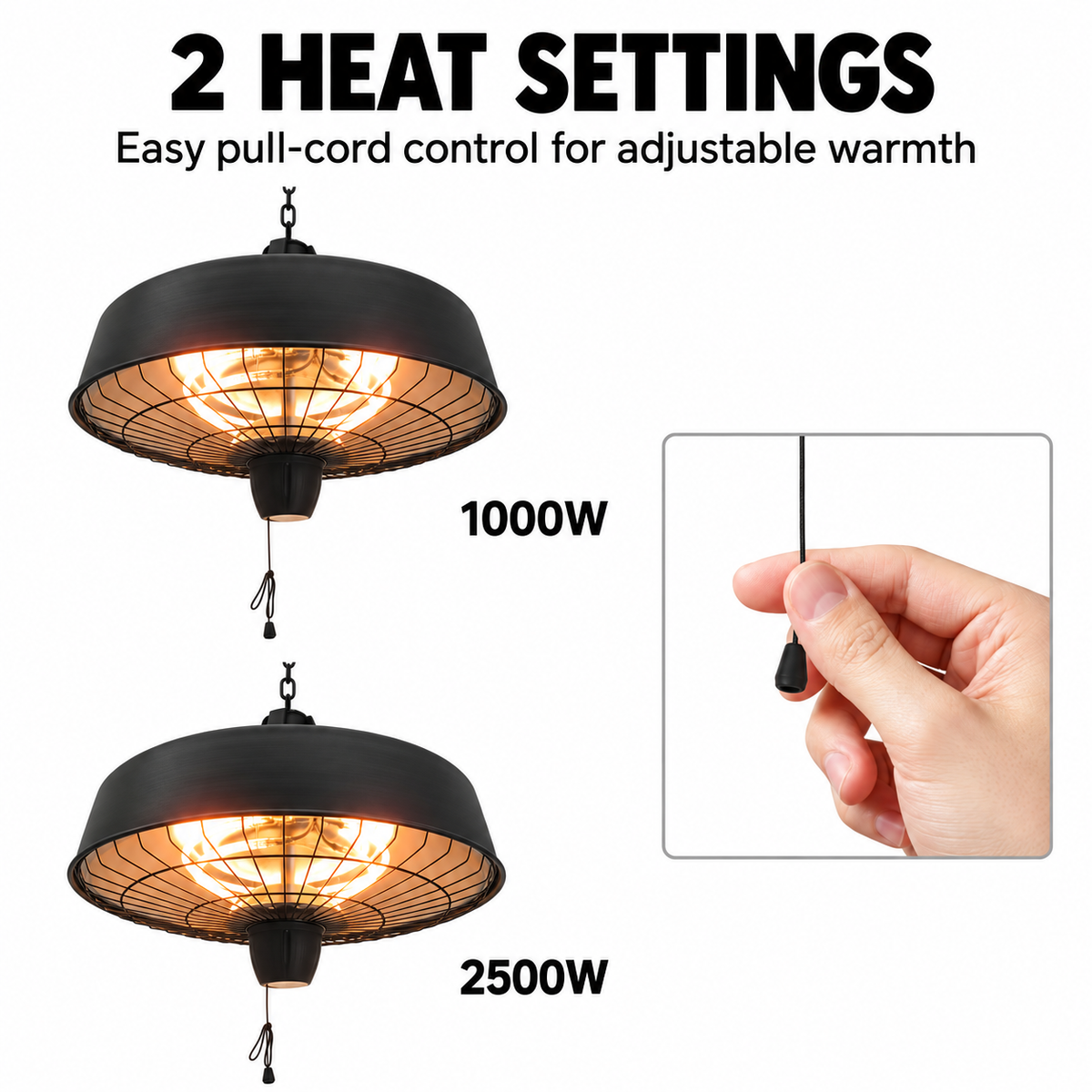 2500W Hanging Infrared Halogen Patio Heater with Light – Black — photo 4