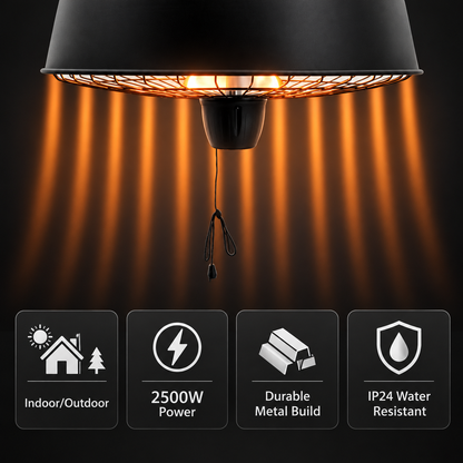 2500W Hanging Infrared Halogen Patio Heater with Light – Black — photo 5