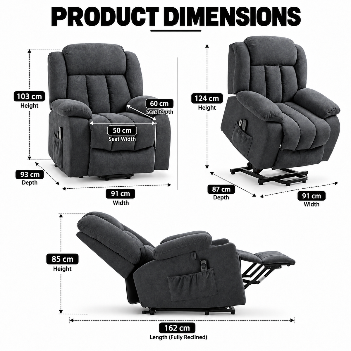 Electric Riser Recliner Chair with 8-Point Massage – Dark Grey — photo 2